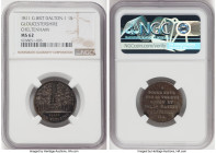Gloucestershire. Cheltenham Shilling Token 1811 MS62 NGC, Dalton-1. Milled edge. ONE SHILLING VALUE Church between arcade of trees // A / POUND NOTE /...