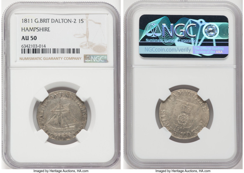 Hampshire silver Shilling Token 1811 AU50 NGC, Dalton-2. Milled edge. VALUE ONE ...