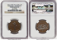 Middlesex. Skidmore's 1/2 Penny Token 1796 MS62 Brown NGC, D&H-520B (R). Plain edge. A FREE BORN BRITON OF 1796 Handcuffed and ironed man with a padlo...
