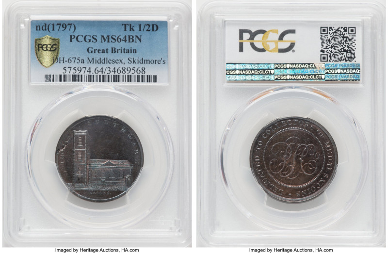 Middlesex. Southwark 1/2 Penny Token ND (1797) MS64 Brown PCGS, D&H-675a. Skidmo...