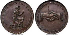 Middlesex. 1/2 Penny Token ND (1790s) MS62 Brown NGC, D&H-1037 var. Political and Social series. AM I NOT A MAN AND A BROTHER Man kneeling with hands ...