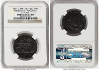 Middlesex. Pidcock's 1/2 Penny Token 1801 MS62 Brown NGC, D&H-427. Plain edge. LION AND DOG / 1801 Lion standing, head left with dog on its back // PI...