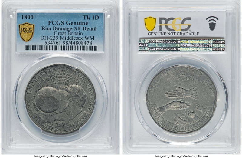 Middlesex white-metal Penny Token 1800 XF Details (Rim Damage) PCGS, D&H-239 (S)...