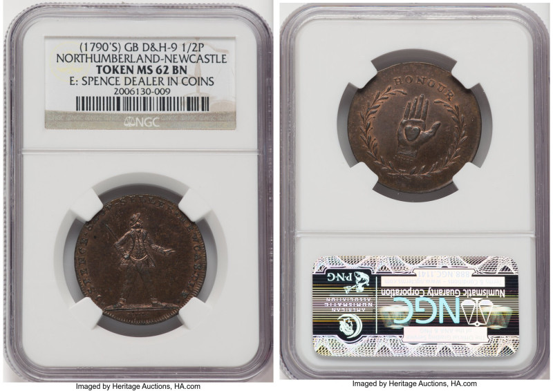 Northumberland. Spence's "Newcastle" 1/2 Penny Token ND (1790s) MS62 Brown NGC, ...