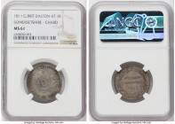 Somersetshire. Chard Shilling Token 1811 MS61 NGC, Dalton-67 (R). Milled edge. ISSUED FOR THE BEEFIT / OF TRADE 1 inside radiating garter inscribed wi...