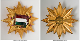 Republic gilt-silver & ruby "Order of the Flag - Second Class" Medal ND (Instituted 1956) AU, 83mm. 74.6gm. Eight-pointed star with Hungarian flag at ...