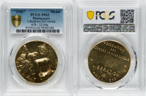 "Liberation of Corsica" gold Specimen Medal 1943-Dated SP62 PCGS, 37mm. 32.64gm. Serial #59. Mouflon, map of Corsica behind on let, Corsican shield ab...