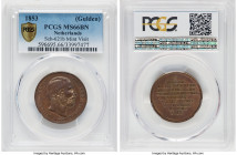 Willem II copper 'Mint Visit' Gulden 1853-Dated MS66 Brown PCGS, Sch-621b. 28mm. WILLEM III KONING DEN NED G H V L His bust facing right // WILLEM / N...