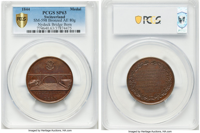 Bern. Canton bronzed Specimen "Nydeck Bridge" Medal 1844 SP63 PCGS, SM-598. 49mm...