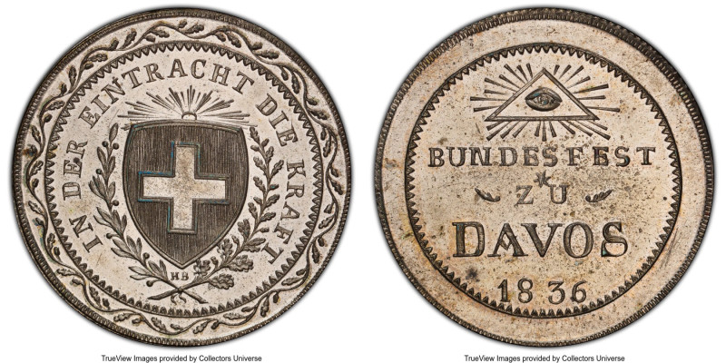 Davos. Canton silvered Specimen 'Bundsfest' Medal 1836 SP62 PCGS, Richter-831c. ...