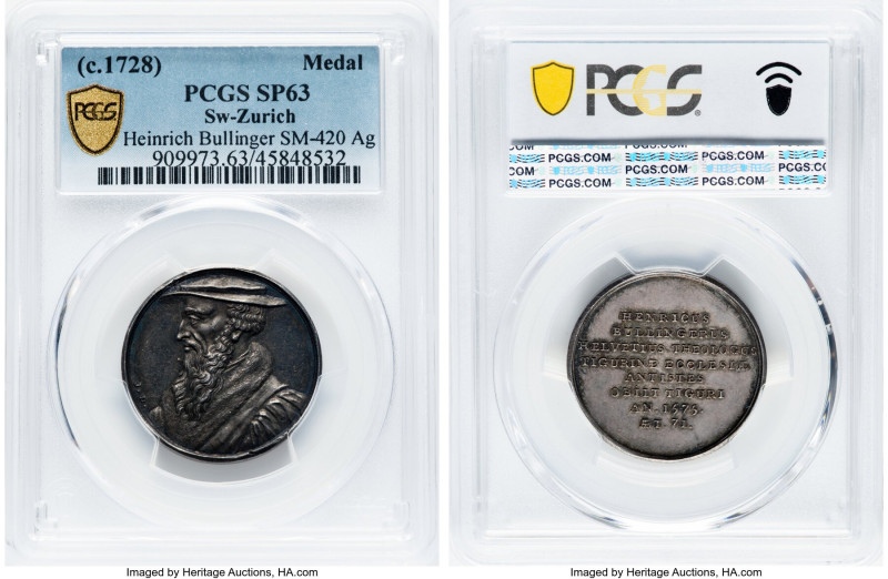 Zurich. Canton silver Specimen 'Heinrich Bullinger' Medal ND (c. 1728) SP63 PCGS...