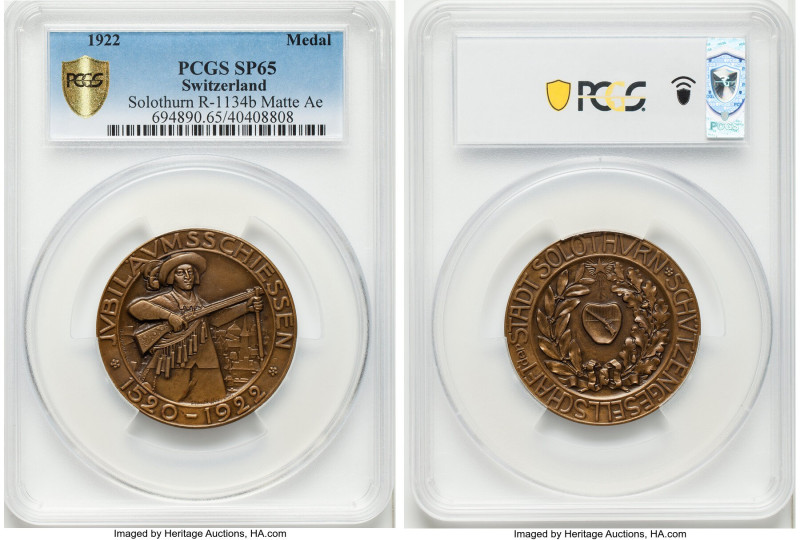 Confederation Matte Specimen "Solothurn Shooting Festival" Medal 1922 SP65 PCGS,...
