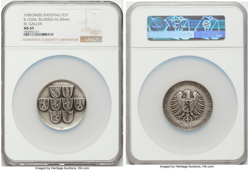 Confederation silvered "St. Gallen Shooting Festival" Medal 1958 MS65 NGC, Richt...