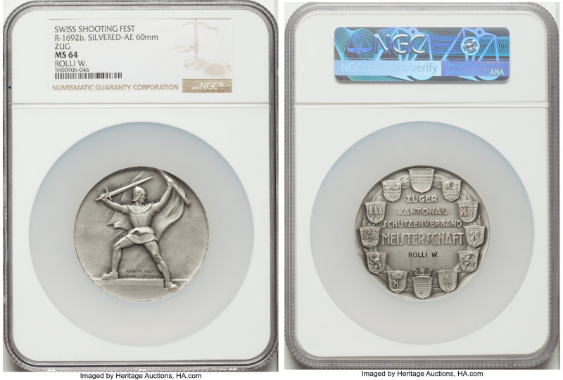 Confederation silvered "Zug Shooting Festival" Medal ND MS64 NGC, Richter-1692b....