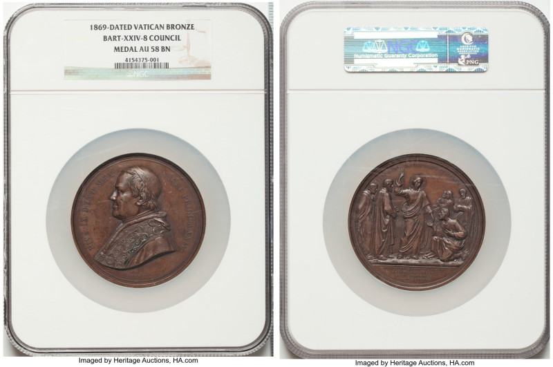 Pius IX bronze "Vatican Council" Medal Anno XXIV (1869) AU58 Brown NGC, Bartolot...