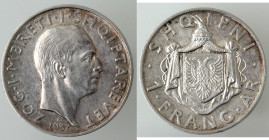 Monete Estere. Albania. Zog I. 1925-1939. Frang 1937. Ag. Roma. Km. 16. Peso gr. 5,00. Diametro mm. 23. SPL. R. (4422)