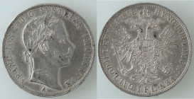 Monete Estere. Austria. Francesco Giuseppe I. 1848-1916. Fiorino 1858 A. Ag. Peso 12,36 gr. Diametro mm. 29. SPL+. (1023)