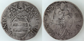 Zecche Italiane. Ancona. Paolo IV. 1555-1559. Giulio. Ag. Mir 1034. Peso gr. 2,52. MB+.