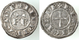 Zecche Italiane. Brindisi. Federico II. 1197-1250. Denaro con F.R. MI. Spahr 109. MIR 271. Peso gr. 0,73. Diametro mm. 18. SPL. Buon argento. (0923)