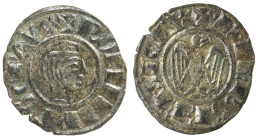 Zecche Italiane. Messina o Brindisi. Federico II. 1197-1250. Denaro del 1243. Mi. D/ Testa coronata a destra. R/ Aquila con ali spiegate di fronte con...