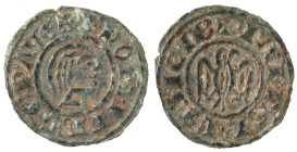 Zecche Italiane. Messina o Brindisi. Federico II. 1197-1250. Denaro del 1244. Mi. D/ Testa nuda a sinistra. R/ Aquila. Sp. 128. Peso gr. 0,86. Diametr...