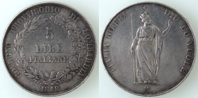 Zecche Italiane. Milano. Governo Provvisorio. 1848. 5 lire 1848. Ag. Gig. 3. Peso gr. 24,73. Diametro m. 36,50. BB. Lucidata.