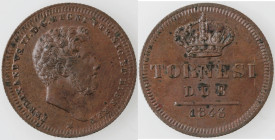 Zecche Italiane. Napoli. Ferdinando II. 1830-1859. 2 Tornesi 1843. Ae. Mag. 735. Peso gr. 6,70. Diametro mm. 24,50. FDC. Peso eccedente, le monete di ...