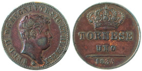 Zecche Italiane. Napoli. Ferdinando II. 1830-1859. Tornese 1835. Ae. Mag. 767c. Peso gr. 3,08. Diametro mm. 19. BB+. Antica pulizia. (1023)