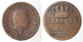 Zecche Italiane. Napoli. Ferdinando II. 1830-1859. Tornese 1857. Ae. Mag. manca. Gig. 300. Peso gr. 3,16. Diametro mm. 19,50. MB. RR. (1020)