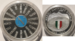 Zecche Italiane. Napoli. Medaglia 1990. Ag e smalti. Commemorativa della vittoria del campionato di calcio di serie A. Secondo Scudetto. Ag. Peso gr. ...