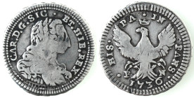 Zecche Italiane. Palermo. Carlo di Borbone. 1734-1759. 2 Tarì 1736. Ag. Gig. 56. Peso gr. 4,14. Diametro mm. 24. qBB. (1023)