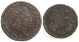 Zecche Italiane. Palermo. Ferdinando III. 1759-1816. Da 2 grani 1815. Ae. D/ Testa coronata volta a destra. R/ Pegaso in volo verso sinistra; in alto ...