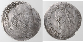 Zecche Italiane. Roma. Gregorio XIII. 1572-1585. Grosso. Ag. Mun. 148. Mir. 1143. Peso gr. 1,48. Diametro mm. 24. qBB. Patina. RRR.