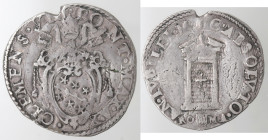 Zecche Italiane. Roma. Clemente VIII. 1592-1605. Testone. Ag. Mun. 13. Mir. 1459/6. D/ CLEMENS VIII PONT MAX A X Stemma. R/ AN IVBILEI MDC ABSOLVTO RO...