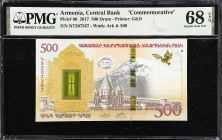 ARMENIA. Central Bank of the Republic of Armenia. 500 Dram, 2017. P-60. Commemorative. PMG Superb Gem Uncirculated 68 EPQ.
Super high grade GEM68 exa...