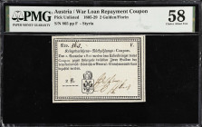 AUSTRIA. War Loan Repayment Coupon. 2 Gulden, 1810. P-Unlisted. Richter W26. PMG Choice About Uncirculated 58.

Estimate: $200.00- $400.00