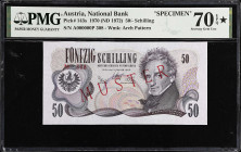AUSTRIA. Oesterreichische Nationalbank. 50 Schilling, 1970. P-143s. Specimen. PMG Seventy Gem Uncirculated 70 EPQ*. Specimen.

Estimate: $150.00- $2...