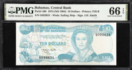 BAHAMAS. Central Bank of the Bahamas. 10 Dollars, 1974 (ND 1984). P-46b. PMG Gem Uncirculated 66 EPQ.

Estimate: $250.00- $350.00