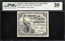BELGIAN CONGO. Banque du Congo Belge. 5 Francs, 1920. P-4. PMG Very Fine 30.
A scarcer type issue from Belgian Congo. One of only 5 examples certifie...
