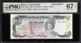 BELIZE. Central Bank of Belize. 10 Dollars, 1987. P-48as. Specimen. PMG Superb Gem Uncirculated 67 EPQ.

Estimate: $300.00- $500.00