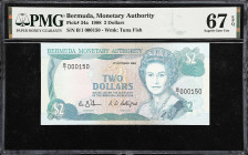 BERMUDA. Bermuda Monetary Authority. 2 Dollars, 1988. P-34a. PMG Superb Gem Uncirculated 67 EPQ.

Estimate: $30.00- $50.00