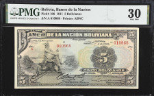 BOLIVIA. El Banco de la Nacion Boliviana. 5 Bolivianos, 1911. P-106. PMG Very Fine 30.

Estimate: $100.00- $200.00