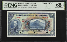 BOLIVIA. El Banco Central de Bolivia. 10 Bolivianos, 1928. P-121s. Specimen. PMG Gem Uncirculated 65 EPQ.

Estimate: $90.00- $180.00