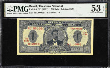 BRAZIL. Thesouro Nacional. 1 Mil Reis, ND (1921). P-8. PMG About Uncirculated 53 EPQ.
Original paper, low serial number of 000064.

Estimate: $100....