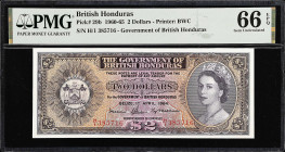 BRITISH HONDURAS. Government of British Honduras. 2 Dollars, 1964. P-29b. PMG Gem Uncirculated 66 EPQ.
Dated April 1st, 1964.
From the Scott Lindqui...