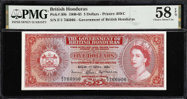 BRITISH HONDURAS. Government of British Honduras. 5 Dollars, 1964. P-30b. PMG Choice About Uncirculated 58 EPQ.
From the Scott Lindquist Collection....