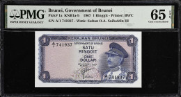 BRUNEI. Government of Brunei. 1 Ringgit, 1967. P-1a. PMG Gem Uncirculated 65 EPQ.

Estimate: $50.00- $100.00