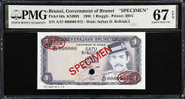 BRUNEI. Government of Brunei. 1 Ringgit, 1988. P-6ds. KNB6S. Specimen. PMG Superb Gem Uncirculated 67 EPQ.

Estimate: $150.00- $300.00