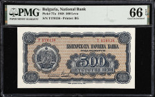 BULGARIA. Banque Nationale de Bulgarie. 500 Leva, 1948. P-77a. PMG Gem Uncirculated 66 EPQ.

Estimate: $100.00- $200.00