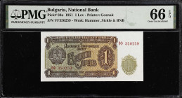 BULGARIA. Narodna Republika Blgariya. 1 Lev, 1951. P-80a. PMG Gem Uncirculated 66 EPQ.

Estimate: $100.00- $150.00